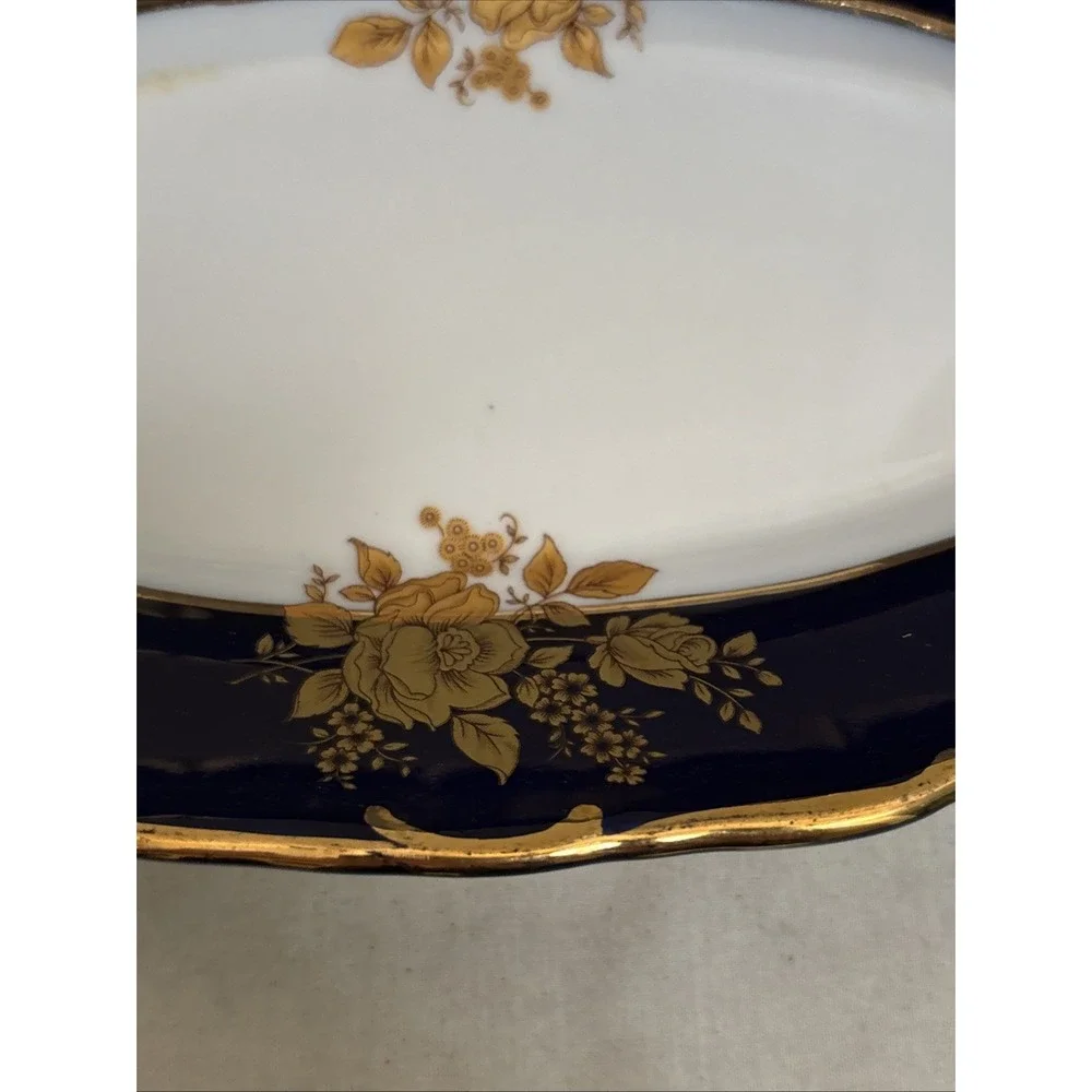 A.I. Czech Republic Design Porcelain Platter Blue Gold Floral Oval 10.5x5.5